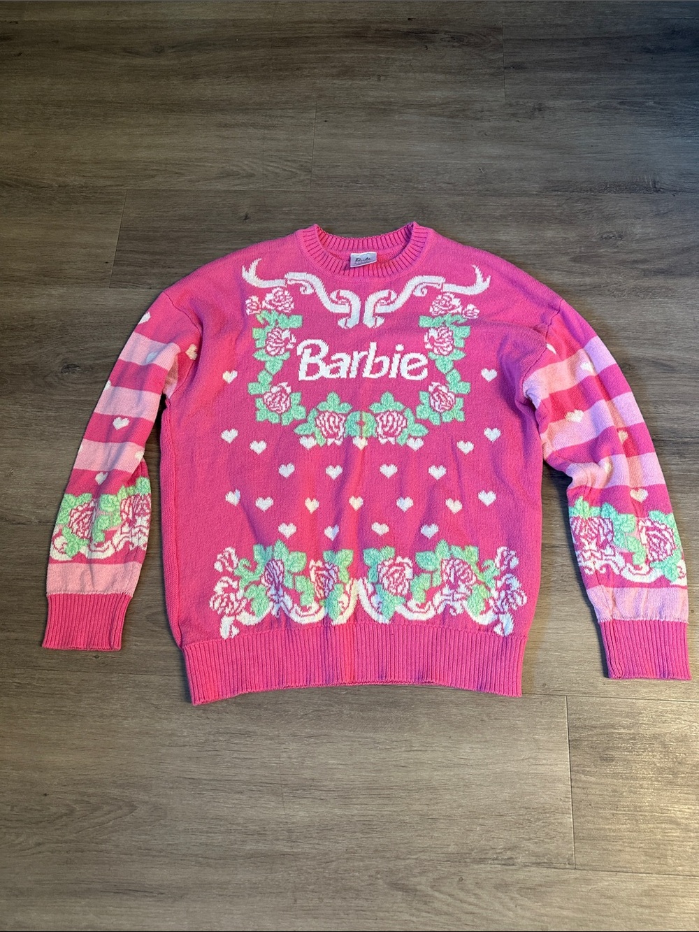 Mattel Barbie Hot Pink Floral Crewneck Sweater